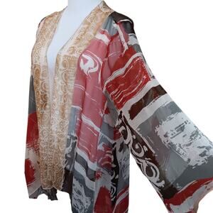 COLDWATER CREEK Artsy Silk Southwestern Kimono Plus 1X Sheer Sleeves Duster Long